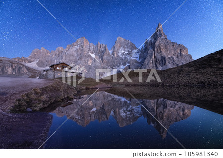 Incredible night landscape at Baita Segantini mountain refuge Incredible night landscape at Baita Segantini mountain refuge 105981340