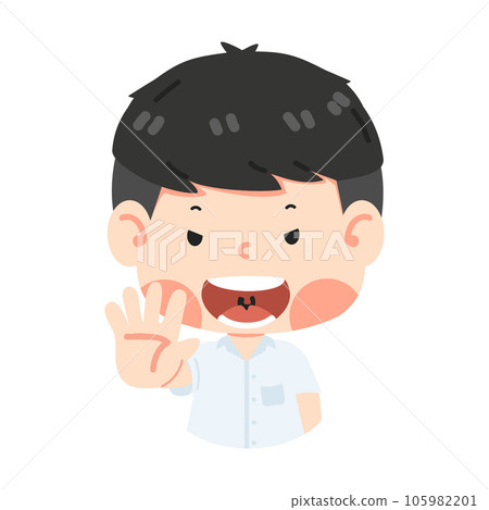 Cute boy student serious showing stop hand sign 105982201
