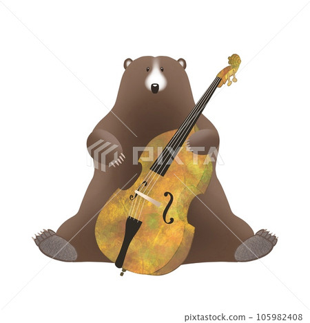 一隻熊快樂地演奏低音提琴的插圖 105982408