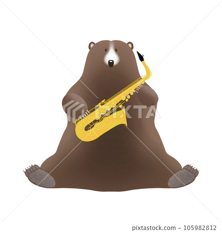 一隻熊快樂地吹薩克斯的插圖 105982812