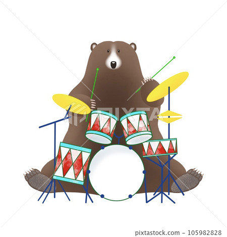 Illustration of a bear playing the drum happily 105982828