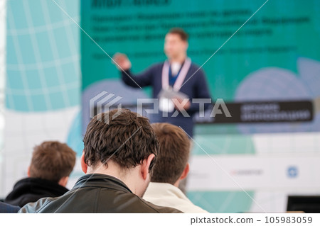 Anonymous men taking part in conference Anonymous men taking part in conference 105983059