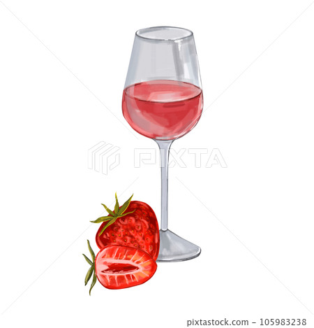 Watercolor glass of red wine with strawberries,... - Stock Illustration  [105983238] - PIXTA