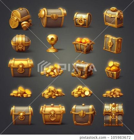 寶箱和金幣插圖16，3DCG插圖，AI生成圖像 105983672