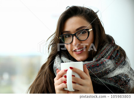Beautiful smiling girl hold in arms cup portrait 105983803
