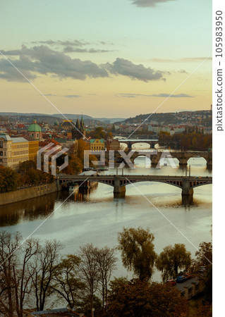 landscape at sunset in autumn in Prague, Czech Republic 105983950