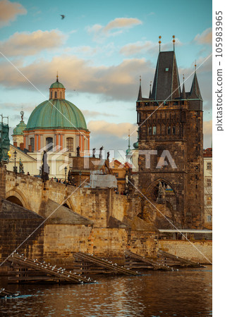 landscape with Vltava river and Karlov most 105983965