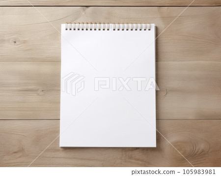Top view blank paper. Desktop mock up, Flat lay of wooden working table background with office equipment, mockup greeting card 105983981