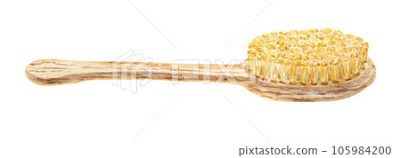 Wooden body brush watercolor illustration. Spa and bathroom accessory. Hand drawn painting for sauna and wellness center. Clipart for fashion, beauty, cosmetics prints. Eco friendly product Wooden body brush watercolor illustration. Spa and bathroom accessory. Hand drawn painting for sauna and wellness center. Clipart for fashion, beauty, cosmetics prints. Eco friendly product 105984200