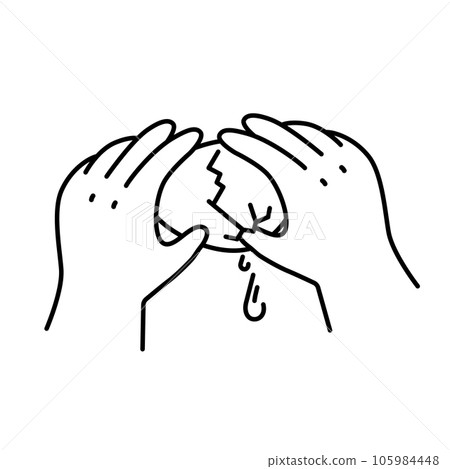A line drawing illustration of failing to crack an egg. 105984448