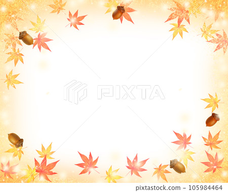 日本圖案的背景材料框架，美麗秋葉的時尚光芒，閃耀著橡子 105984464