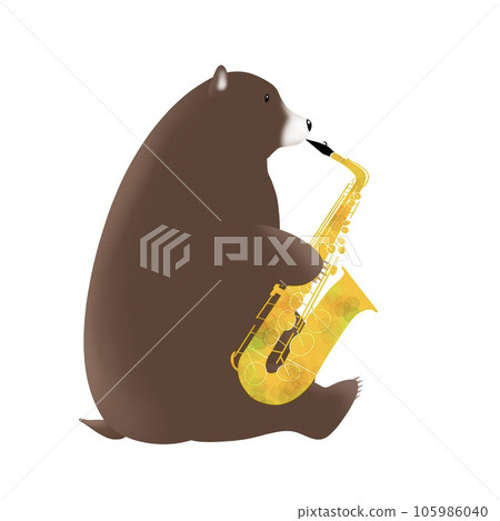 Illustration of a bear happily blowing a saxophone 105986040