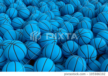 Many of flying blue basketball ball falling on pink background Many of flying blue basketball ball falling on pink background 105986102