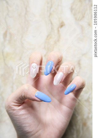 Refreshing sky blue and white lame bijou nail deco Refreshing sky blue and white lame bijou nail deco 105986112