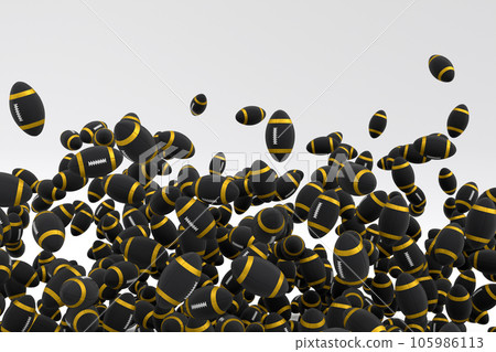 Many of flying black american football ball falling on white background Many of flying black american football ball falling on white background 105986113