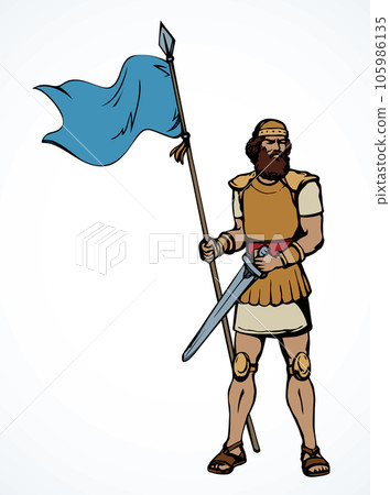 Knight with sword and spear. Vector drawing 105986135