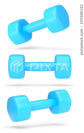 Set of dumbbells with rubber disks isolated on white background Set of dumbbells with rubber disks isolated on white background 105986182