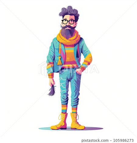 Quirky male character cartoon illustration - Generative AI. 105986273