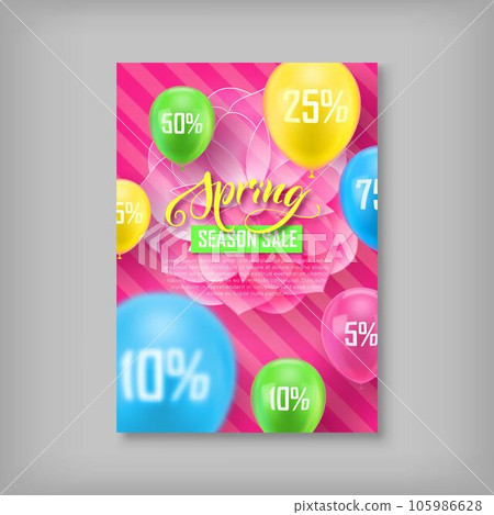Card, spring sale, discount percent, flower, balloon background Card, spring sale, discount percent, flower, balloon background 105986628