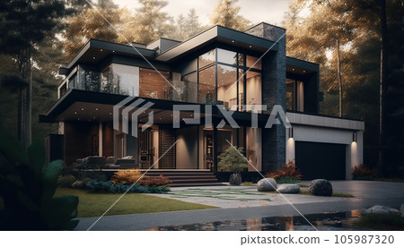 Luxury house . Modern design of home architecture created by generative AI  105987320
