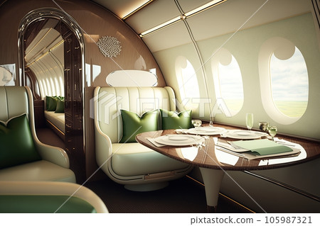 luxurious interior inside private jet created by generative AI luxurious interior inside private jet created by generative AI 105987321