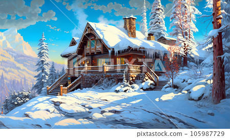 Snowy winter morning landscape - Generative AI 105987729