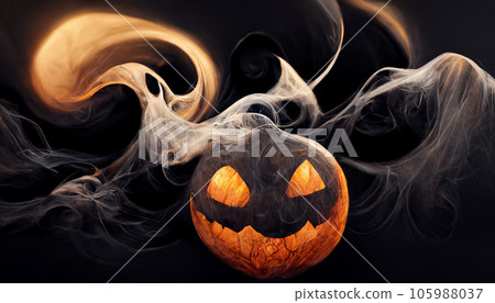 Pumpkin face scary smile orange red Halloween Digital Art by