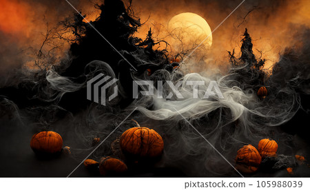 Pumpkin face scary smile orange red Halloween Digital Art by