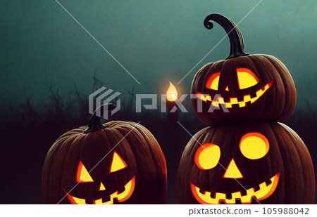 Happy halloween festival, pumpkins in the night with candle light for decorated, 3d rendering 105988042