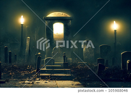 Halloween horror night in dark tombstones background, creepy and scary concept, digital art design, 3d rendering Halloween horror night in dark tombstones background, creepy and scary concept, digital art design, 3d rendering 105988046