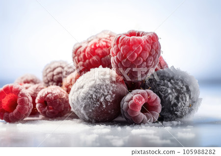 Frozen fruit. Clothes dry in the air. Generative AI technology. 105988282