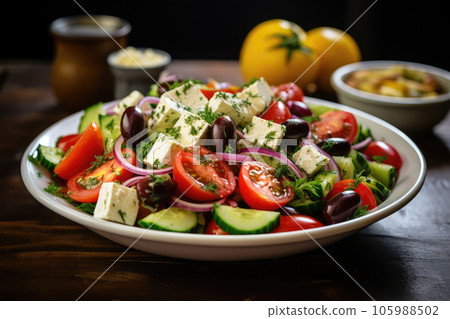 Greek salad. Generative AI technology. Greek salad. Generative AI technology. 105988502