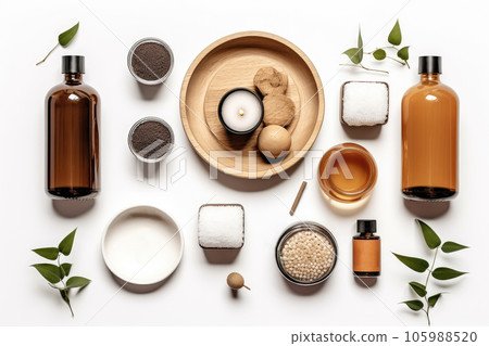 Spa products on a white background. Generative AI technology. Spa products on a white background. Generative AI technology. 105988520