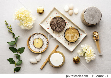 Spa products on a white background. Generative AI technology. Spa products on a white background. Generative AI technology. 105988521