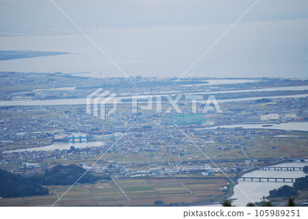 Distant view of fishing village Distant view of fishing village 105989251