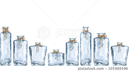 Beautiful watercolor empty glass bottle for perfume and elixirs in fantasy games, in the alchemy laboratory, for magic potions 105989396