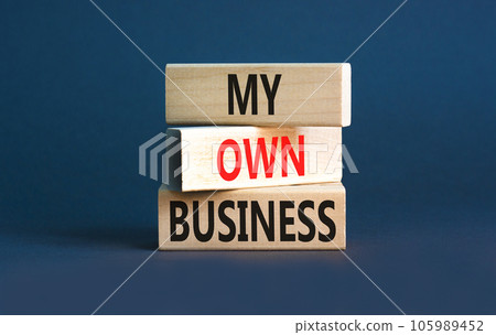My own business symbol. Concept words My own business on wooden block. Beautiful grey table grey background. Business motivational my own business concept. Copy space. My own business symbol. Concept words My own business on wooden block. Beautiful grey table grey background. Business motivational my own business concept. Copy space. 105989452