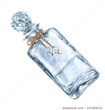 Beautiful watercolor vintage bottle for perfume and elixirs in fantasy games, in the alchemy laboratory, for magic potions 105989552
