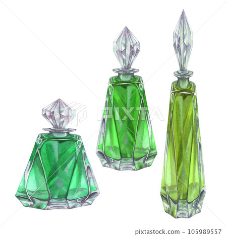 Beautiful watercolor vintage bottle for perfume and elixirs in fantasy games, in the alchemy laboratory, for magic potions 105989557