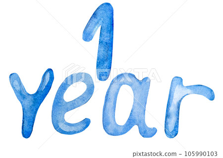 Watercolor illustration for 1 year for a boy, the inscription 1 year 105990103