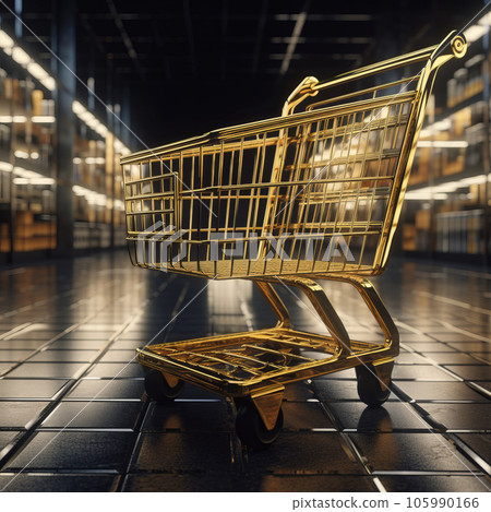 golden shopping cart and supermarket as a background golden shopping cart and supermarket as a background 105990166