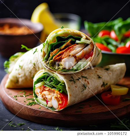 Vegan vegetable wraps, ready to eat, close up 105990172