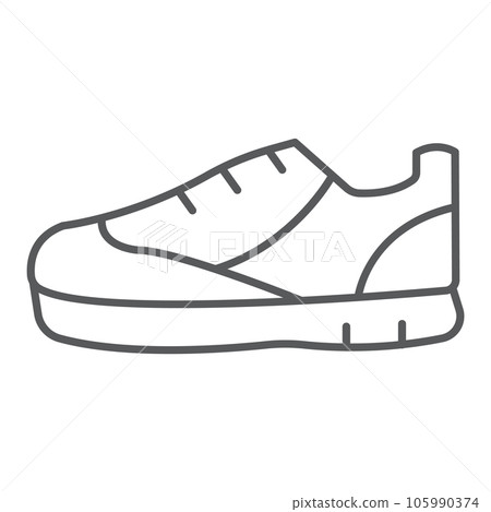 Sport shoes thin line icon, footwear and shoe, sneaker sign, vector graphics, a linear pattern on a white background. Sport shoes thin line icon, footwear and shoe, sneaker sign, vector graphics, a linear pattern on a white background. 105990374