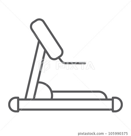 Treadmill thin line icon, sport and workout, equipment sign, vector graphics, a linear pattern on a white background. Treadmill thin line icon, sport and workout, equipment sign, vector graphics, a linear pattern on a white background. 105990375