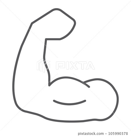 Muscle thin line icon, bodybuilding and sport, power sign, vector graphics, a linear pattern on a white background. Muscle thin line icon, bodybuilding and sport, power sign, vector graphics, a linear pattern on a white background. 105990378