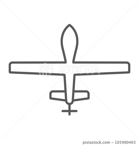 Unmanned aerial thin line icon, military and vehicle, drone sign, vector graphics, a linear pattern on a white background. 105990403