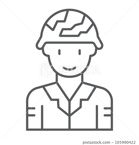 Soldier thin line icon, military and army, warrior sign, vector graphics, a linear pattern on a white background. 105990422