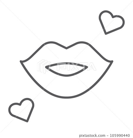 Kiss thin line icon, romance and love, lips sign, vector graphics, a linear pattern on a white background. 105990440