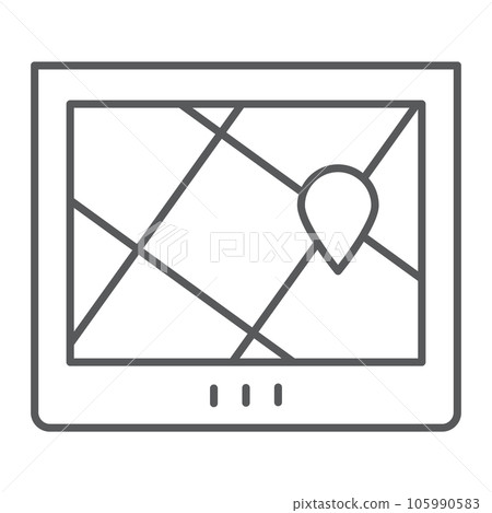 Navigation thin line icon, location and map, gps sign, vector graphics, a linear pattern on a white background. Navigation thin line icon, location and map, gps sign, vector graphics, a linear pattern on a white background. 105990583