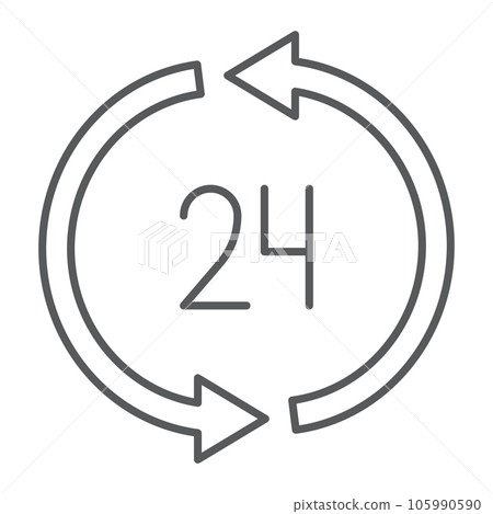 24 hours delivery thin line icon, service and delivery, twenty four hour sign, vector graphics, a linear pattern 24 hours delivery thin line icon, service and delivery, twenty four hour sign, vector graphics, a linear pattern 105990590
